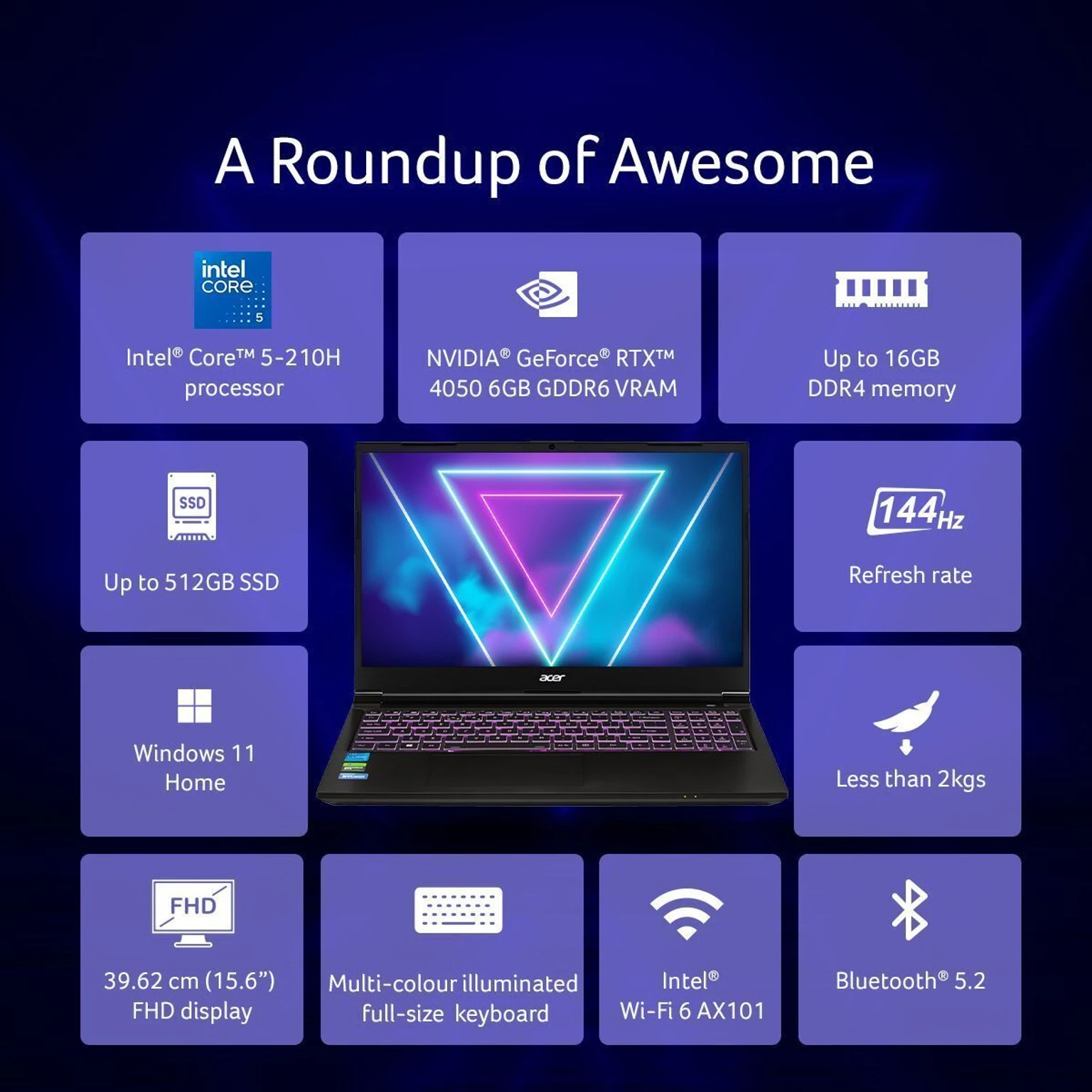 Acer Aspire 7 (i5 14th Gen) Intel Core 5 210H - (16 GB/512 GB SSD/Windows 11 Home/6 GB Graphics/NVIDIA GeForce RTX 4050) A715-79G Gaming Laptop (15.6 Inch, Obsidian Black, 1.99 Kg