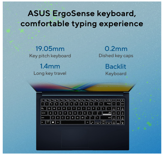 ASUS Vivobook 15,13th Gen,Intel Core i5-13420H(Intel UHD iGPU/16GB RAM/1TB SSD/FHD/15.6"/60Hz/Backlit Keyboard/Windows 11/M365 Basic (1Year)*/Office Home 2024/Quiet Blue/1.70 kg) X1502VA-BQ1297WS