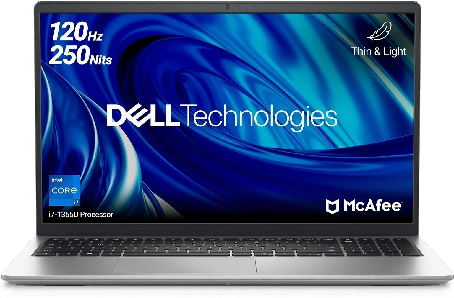 Dell 15 (Previously Inspiron), Intel Core i7 13th Gen -1355U, 16GB, 512GB SSD, FHD, 15.6"/39.62cm, Win 11, MSO'24, Silver, 1.62kg, [Dell 15], Backlit Keyboard, 12 Month McAfee, Thin & Light Laptop